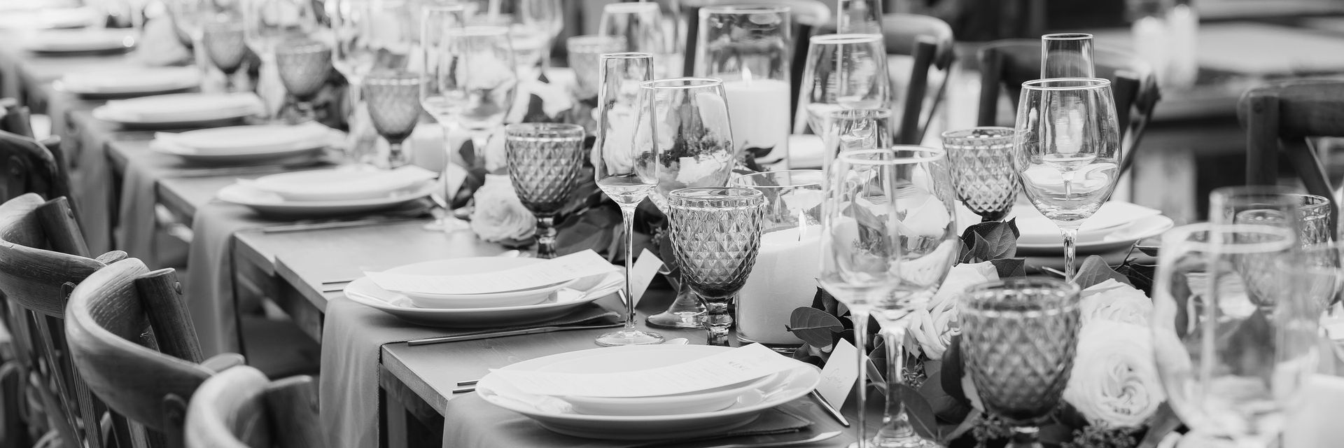 A styled reception tablescape in black and white